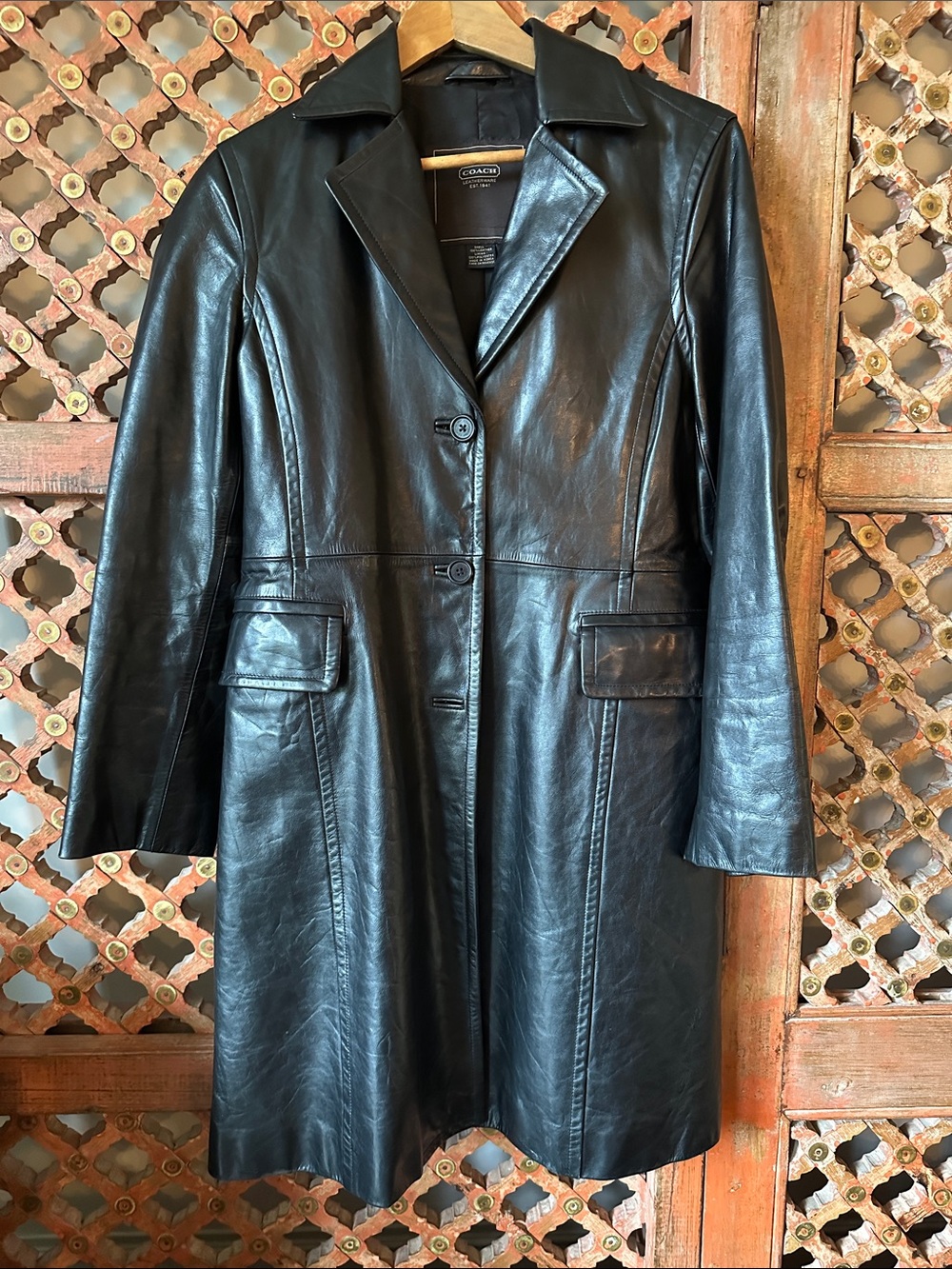Coach Black Leather Mid-Length Single-Breasted Jacket